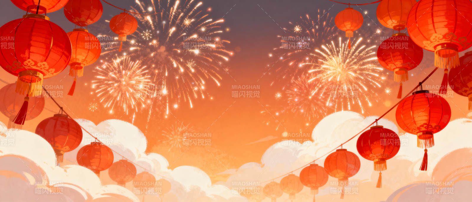 烟花映红灯笼图片