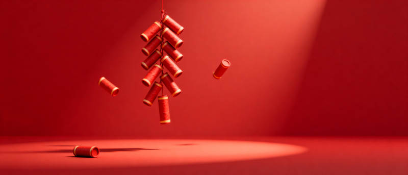 红鞭炮悬空飞舞图片