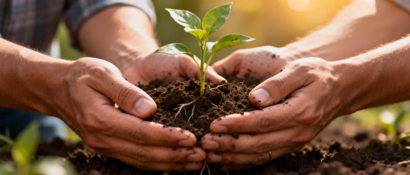 双手呵护幼苗图片