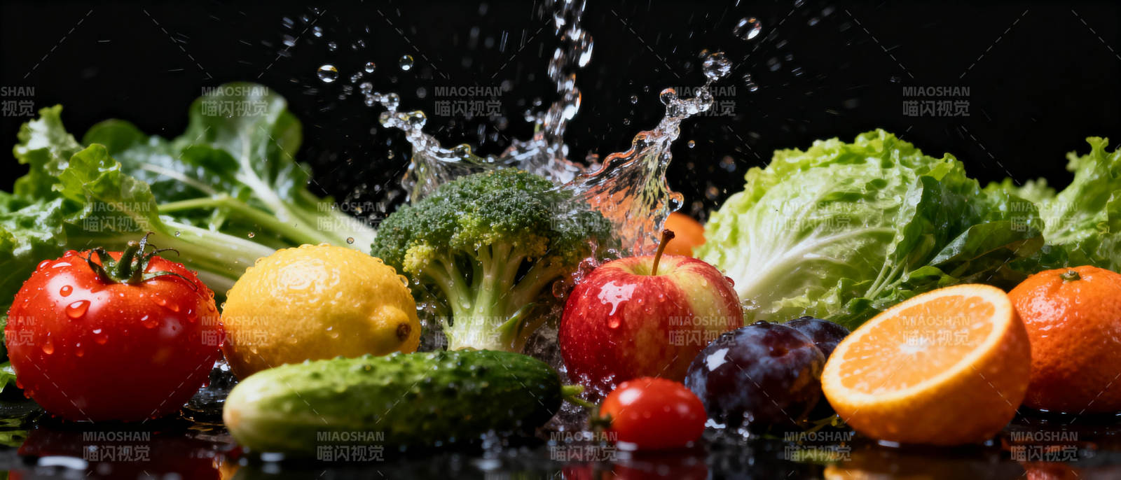 新鲜蔬果水花四溅图片