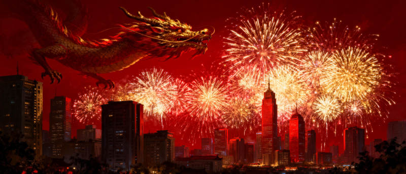 龙舞烟花夜景图片