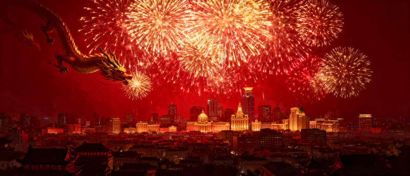 龙舞烟花夜景图片