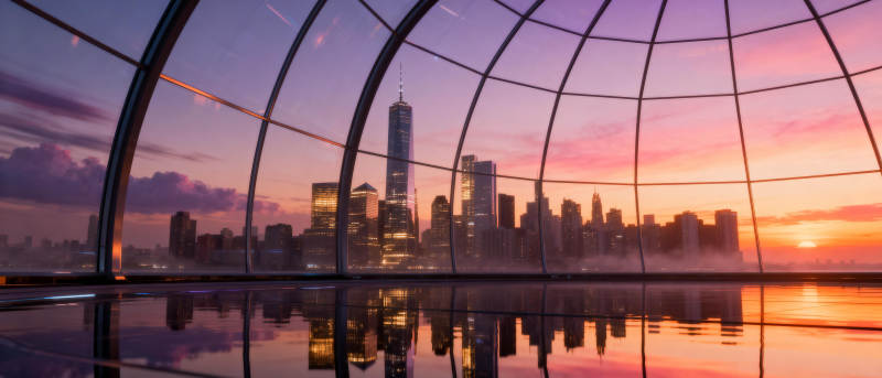 城市天际线日落图片