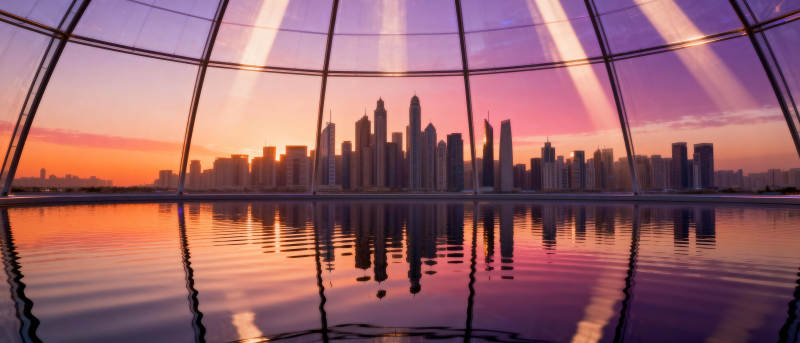 城市天际线倒影图片