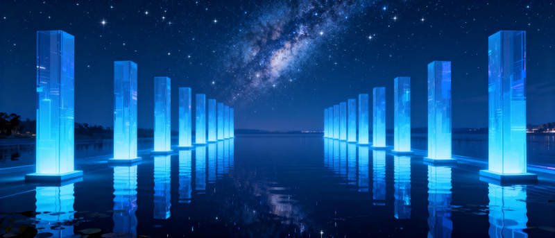 星河映柱夜景图片