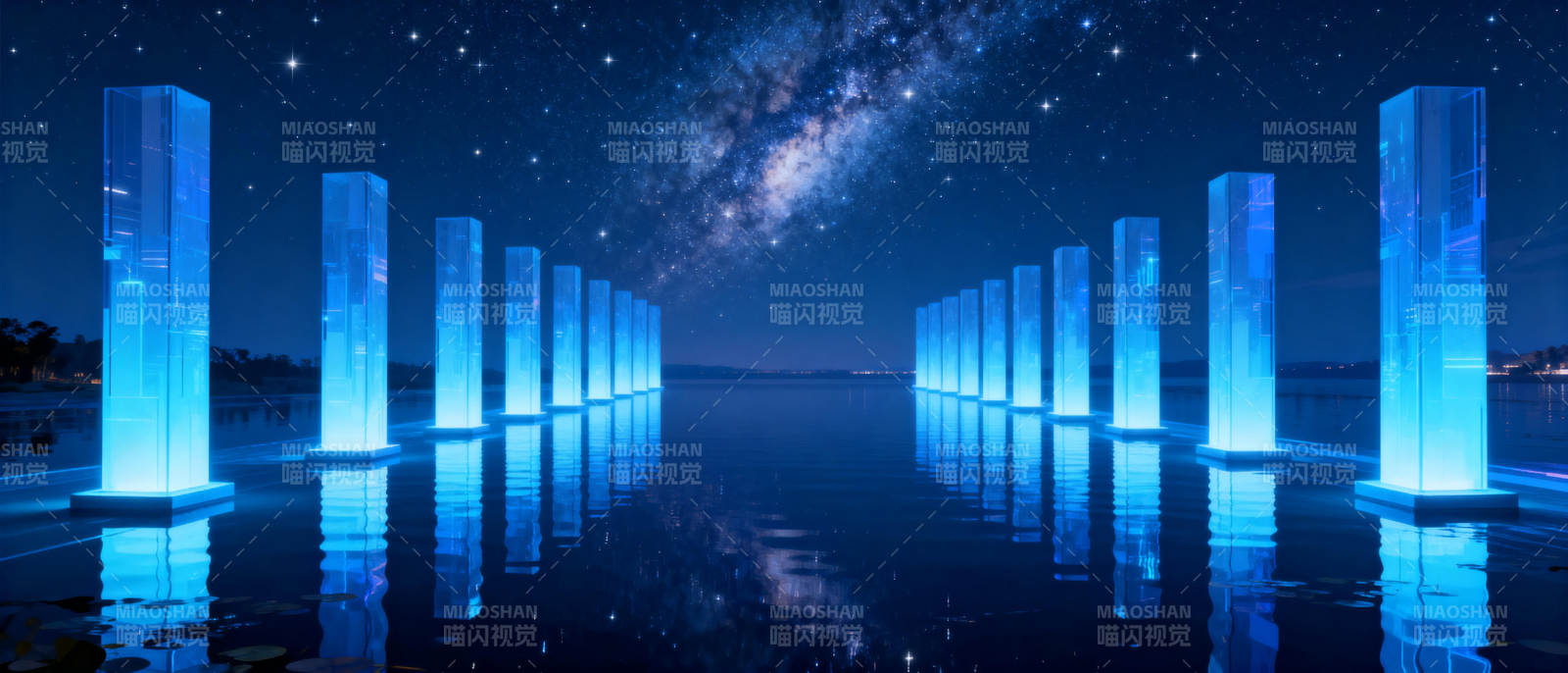 星河映柱夜景图片