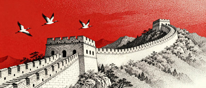 长城飞鸟图图片