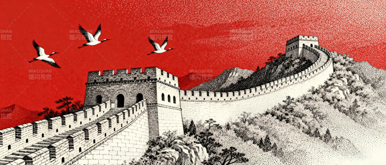 长城飞鸟图图片