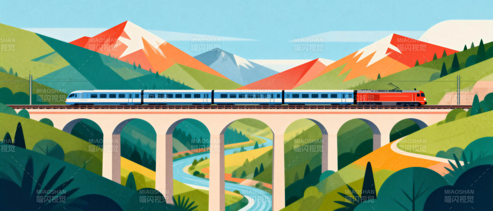 山间列车过桥图片