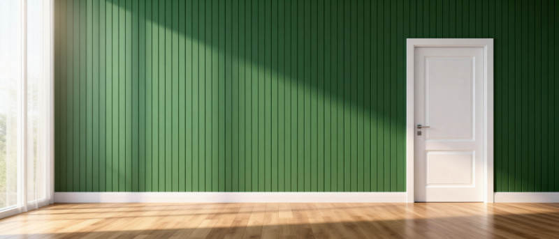 绿墙白门光影间图片