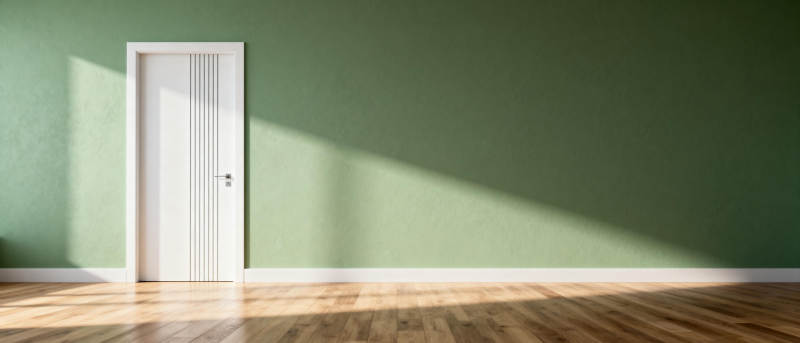 绿墙白门光影静谧图片