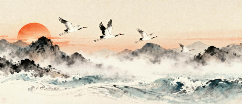 鹤舞云山日出图图片