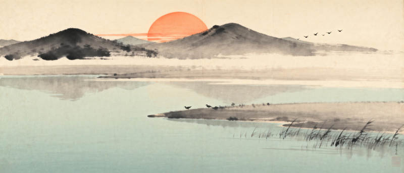 山水日出图图片