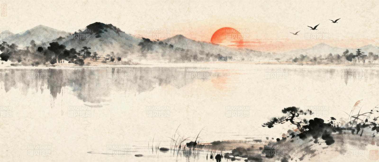 湖光山色夕阳红图片