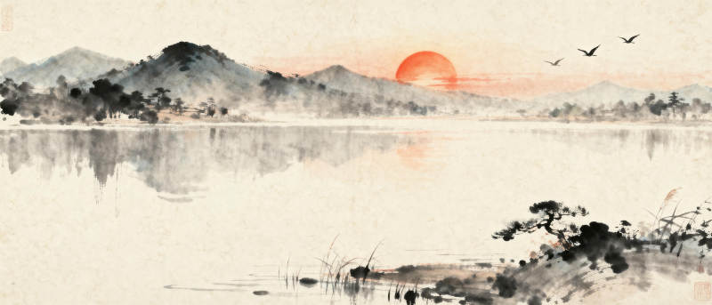 湖光山色夕阳红图片