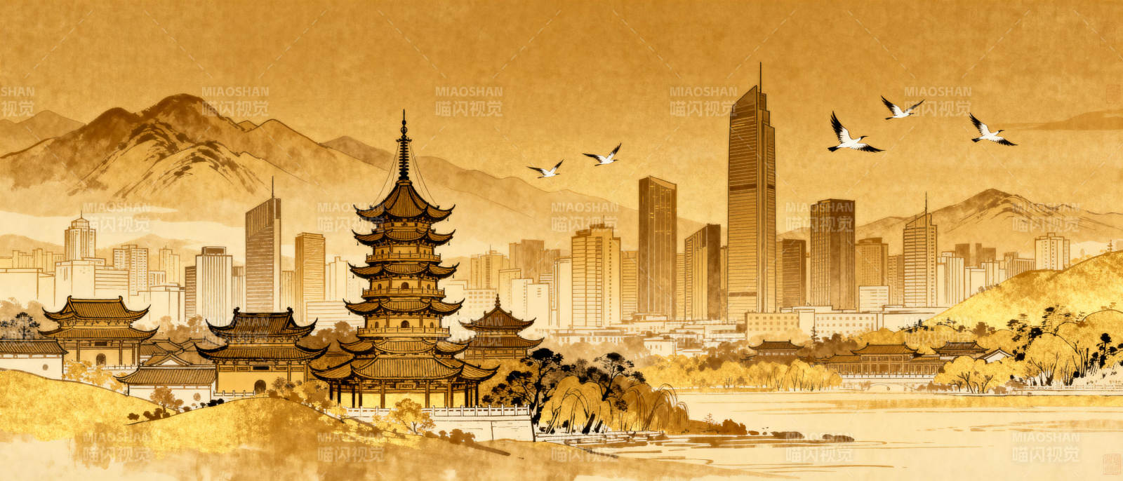 古今交融画卷图片