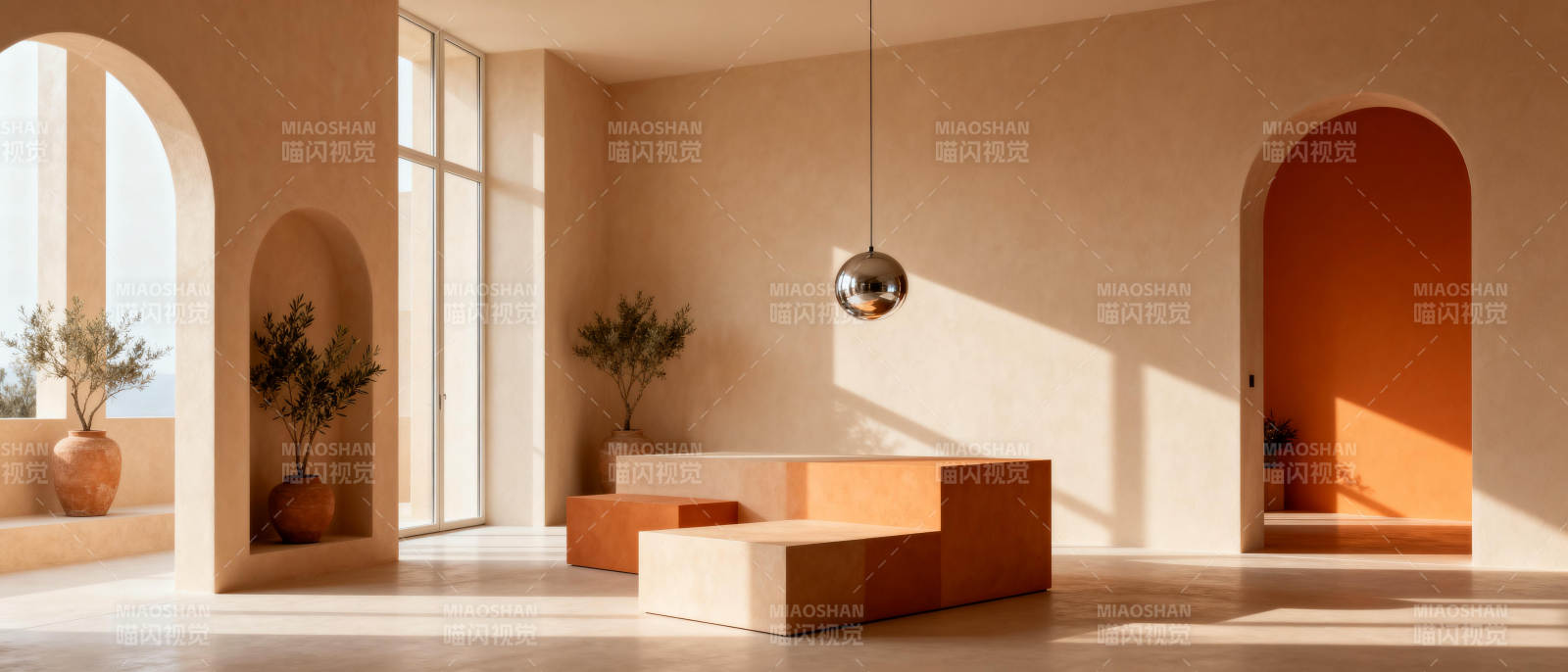 极简拱门光影客厅图片