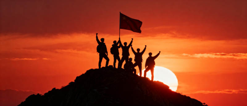 登顶胜利 红旗飘扬图片