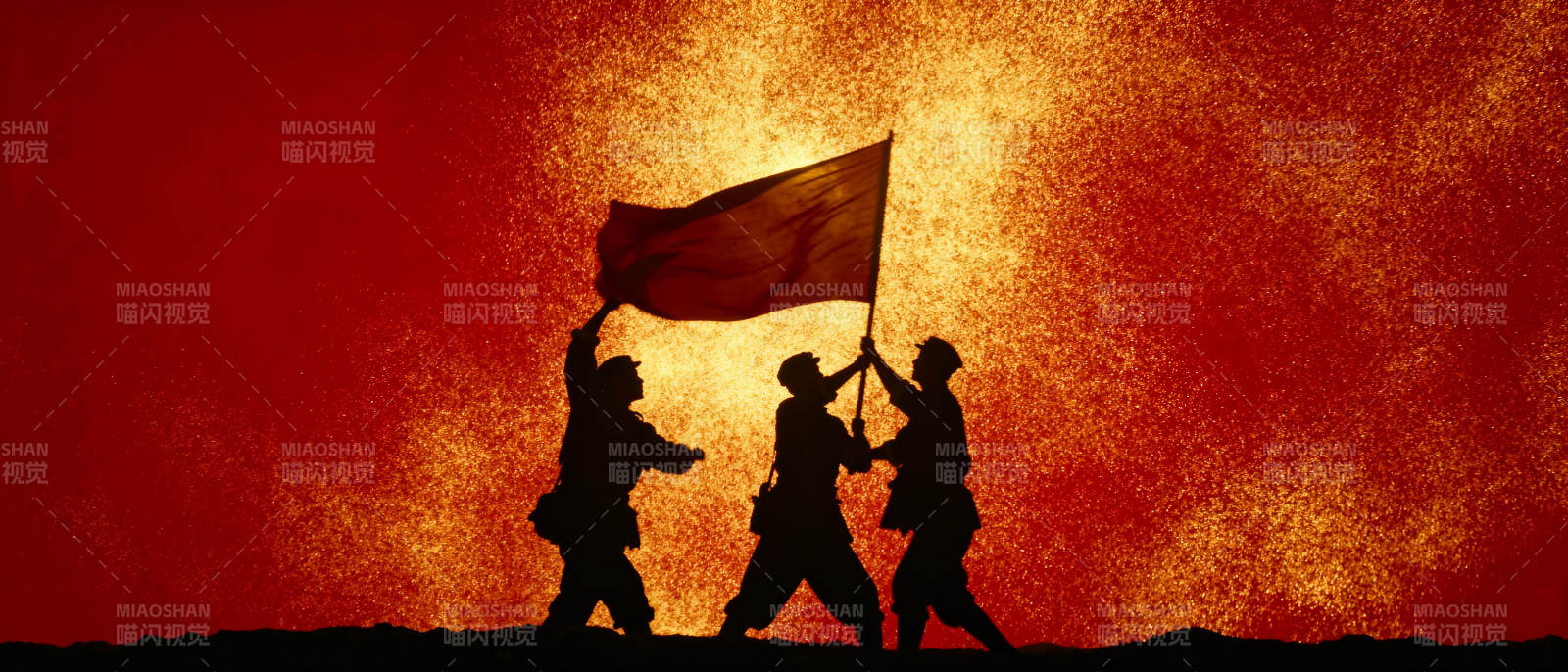 红旗映照前行路图片