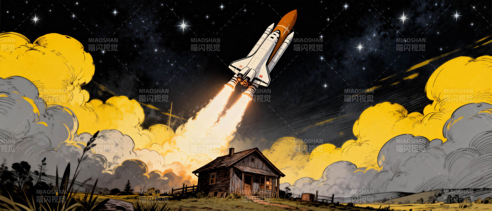 火箭升空夜景图片