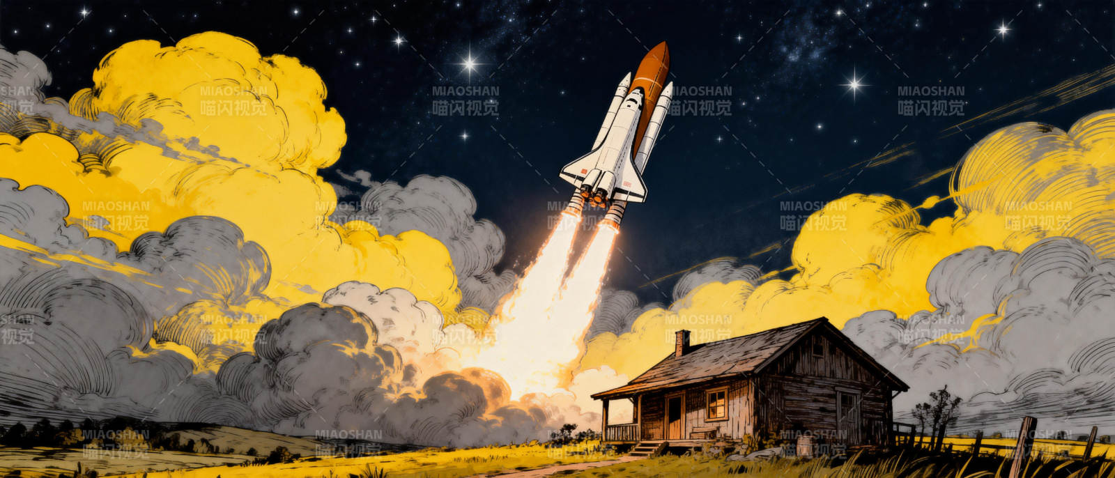 火箭升空 农舍见证图片