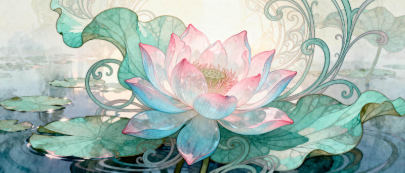 莲花绽放水中央图片