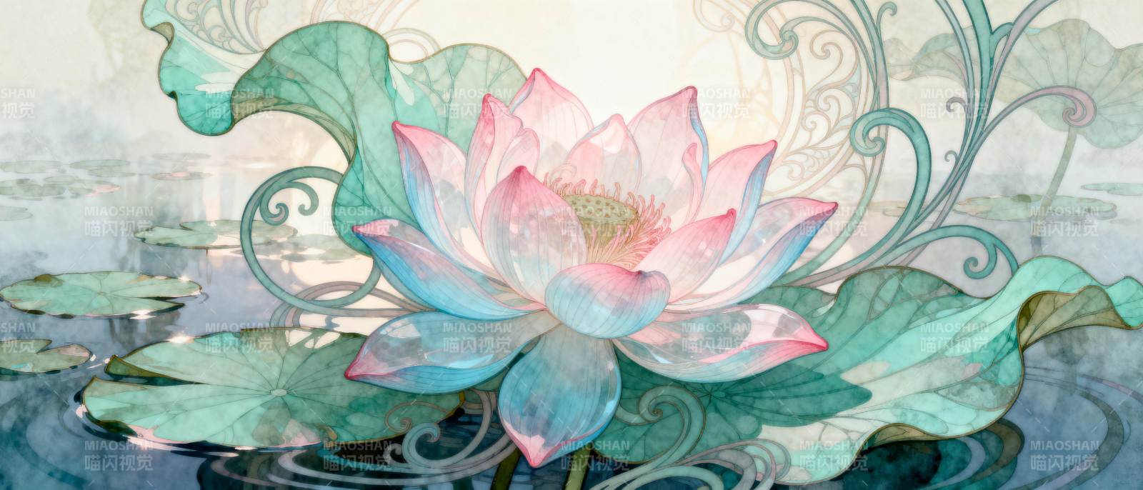 莲花绽放水中央图片