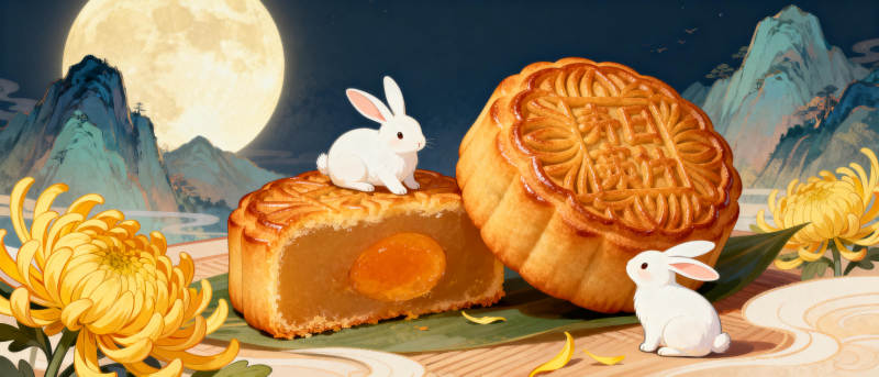 中秋月圆兔伴饼图片