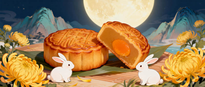 中秋月圆兔伴饼图片