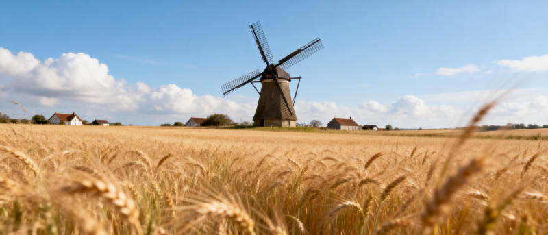 风车麦田风光图片