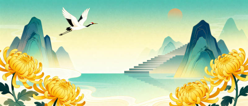 山水秋韵鹤飞图片