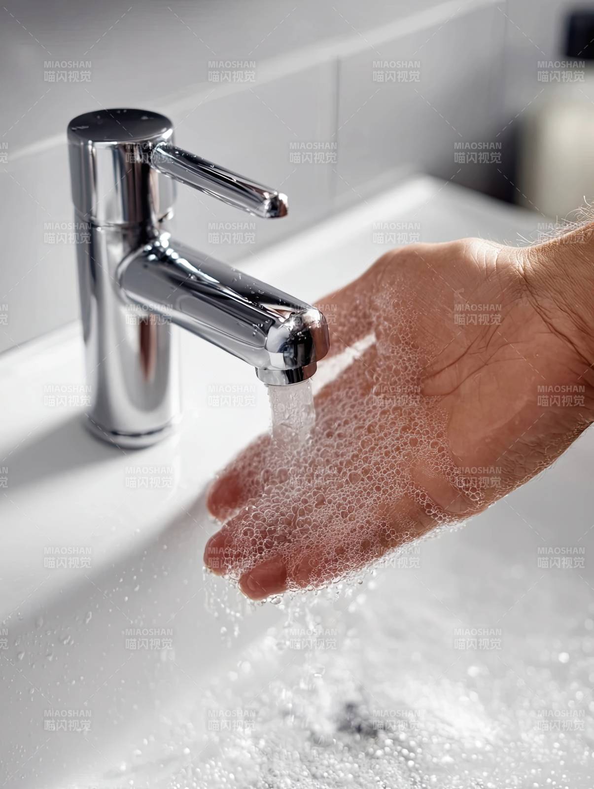 手接水龙头流水泡沫图片