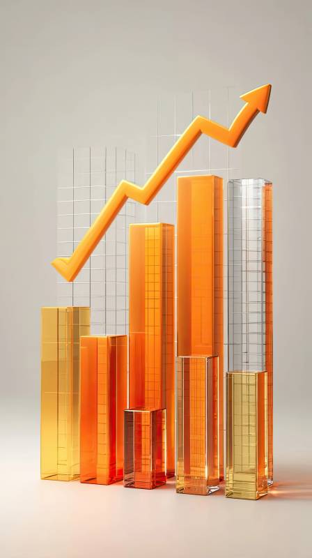 橙色柱状图与上升箭头图片