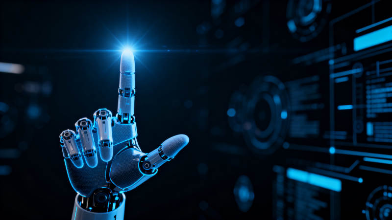 机器人手指触碰科技界面图片