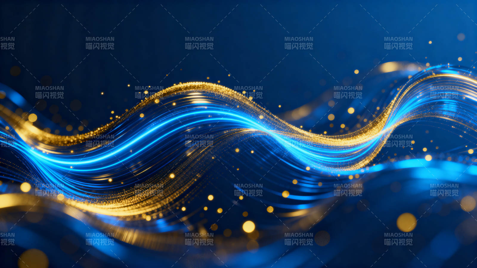 蓝色光波与金色粒子图片