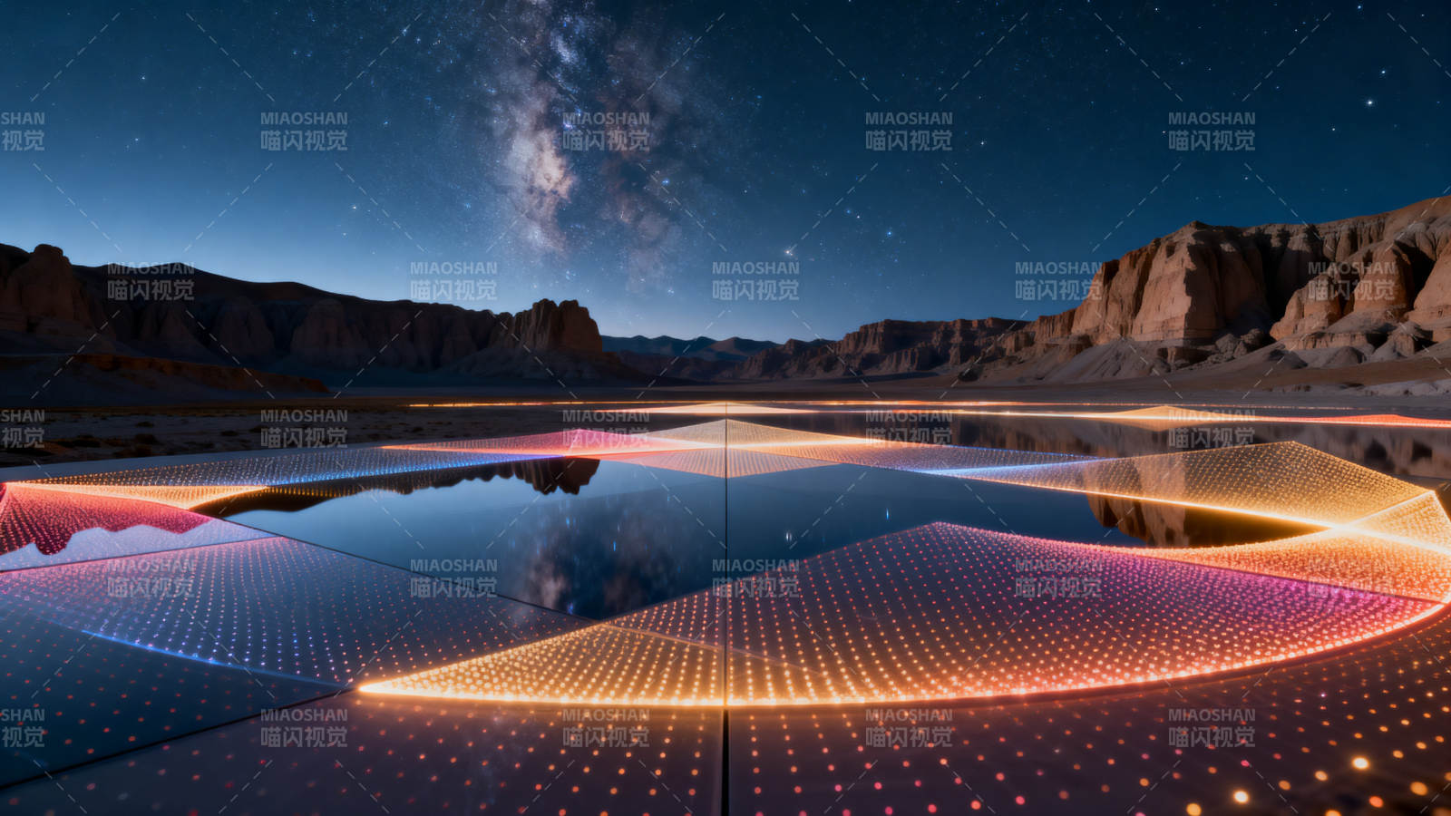 沙漠星空下的光之艺术图片