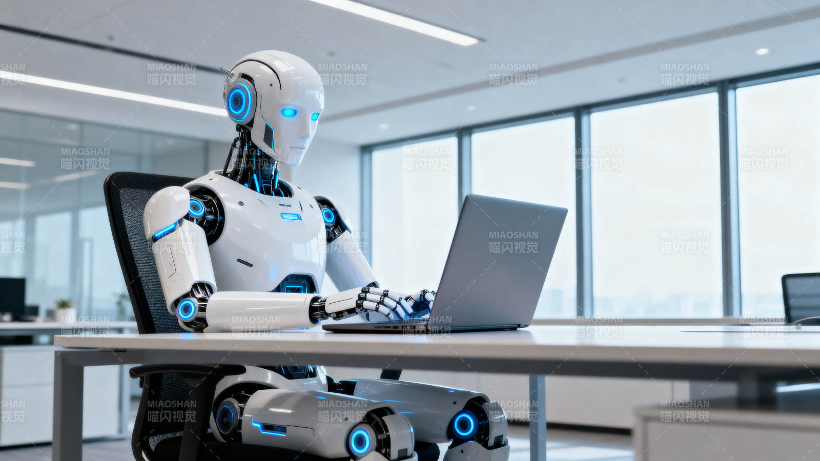 机器人办公使用笔记本电脑图片
