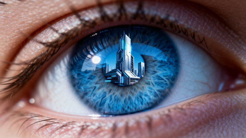 蓝眼睛中的未来城市图片