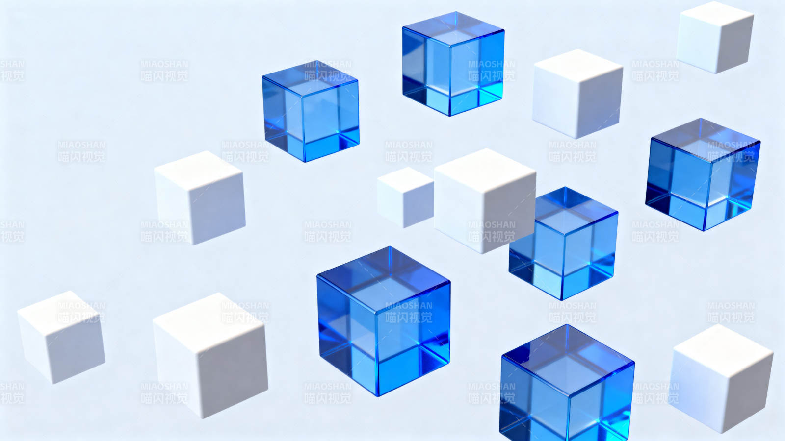 蓝色透明立方体与白色方块图片
