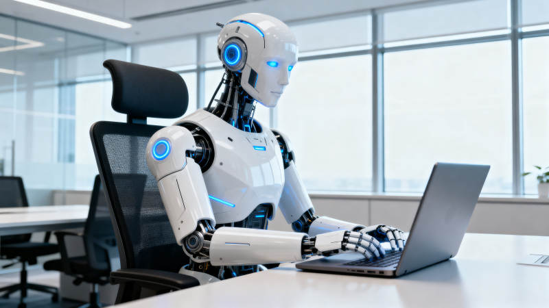 机器人办公使用笔记本电脑图片