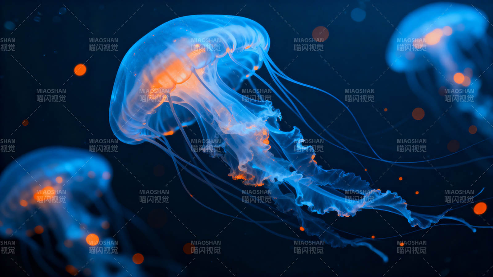 深海中游动的水母群图片