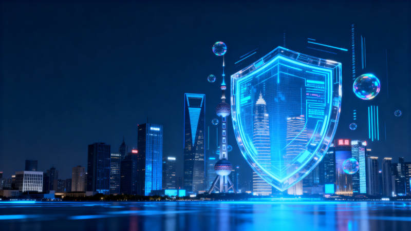 城市科技盾牌夜景图片