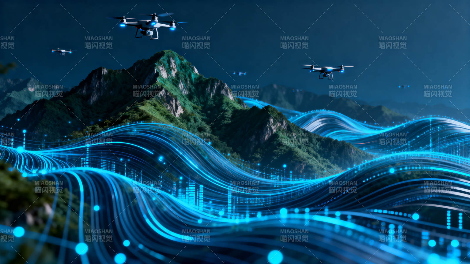 无人机群山数据流科技图片