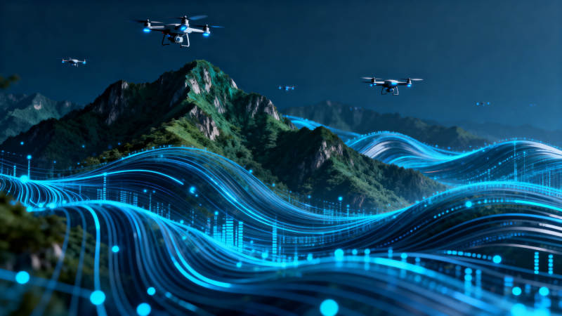 无人机群山数据流科技图片
