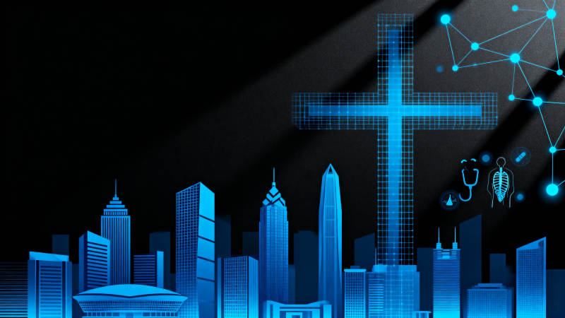 科技城市与宗教十字架图片