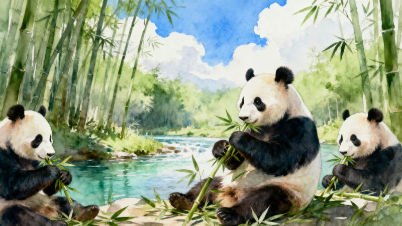 大熊猫竹林吃竹子图片