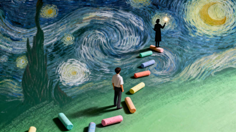 星空下的粉笔路图片