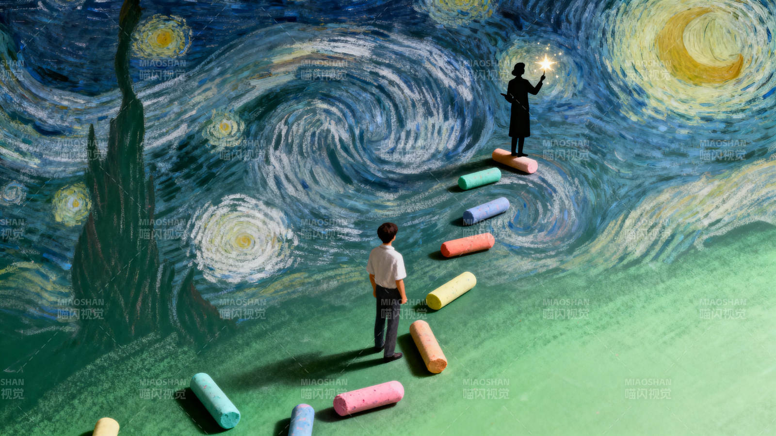 星空下的粉笔路图片