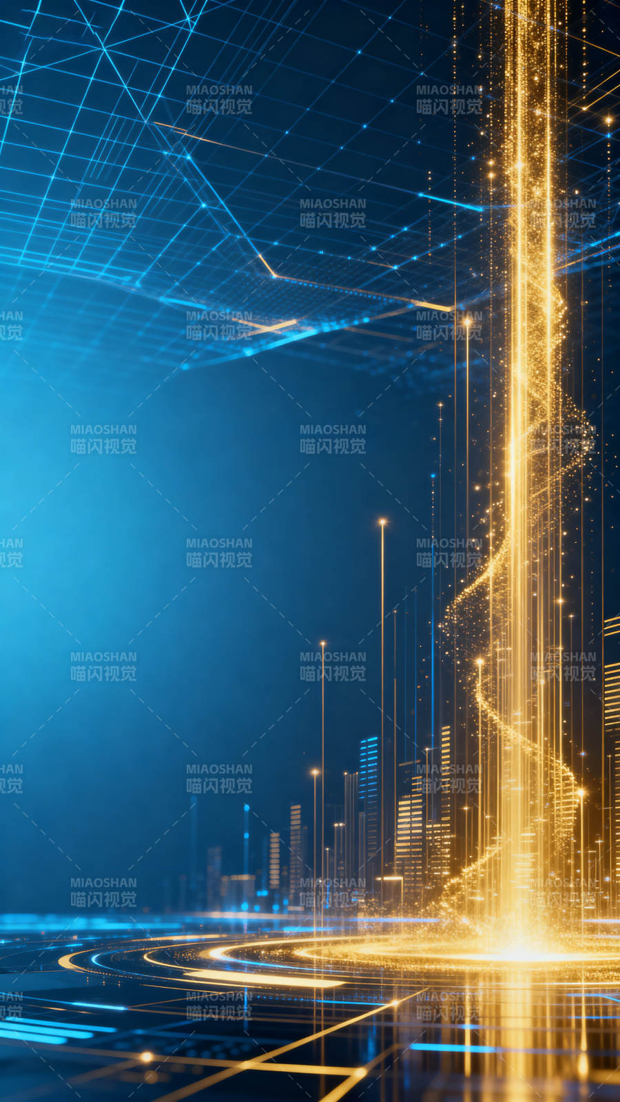 科技感数据流城市背景图片