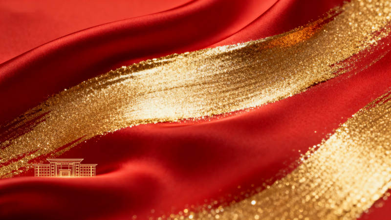 红色丝绸金色纹理建筑背景图片